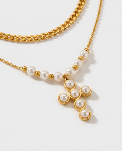 Auric Pearl Devotion Layers - engraved detail close-up - unisex necklace by Bennett & Cross