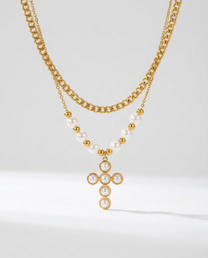Auric Pearl Devotion Layers - studio packshot - unisex necklace by Bennett & Cross