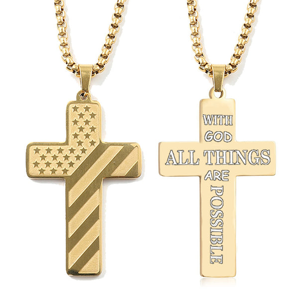 The Patriotic Scripture Cross Stainless Steel Cross Flag Necklace view 5