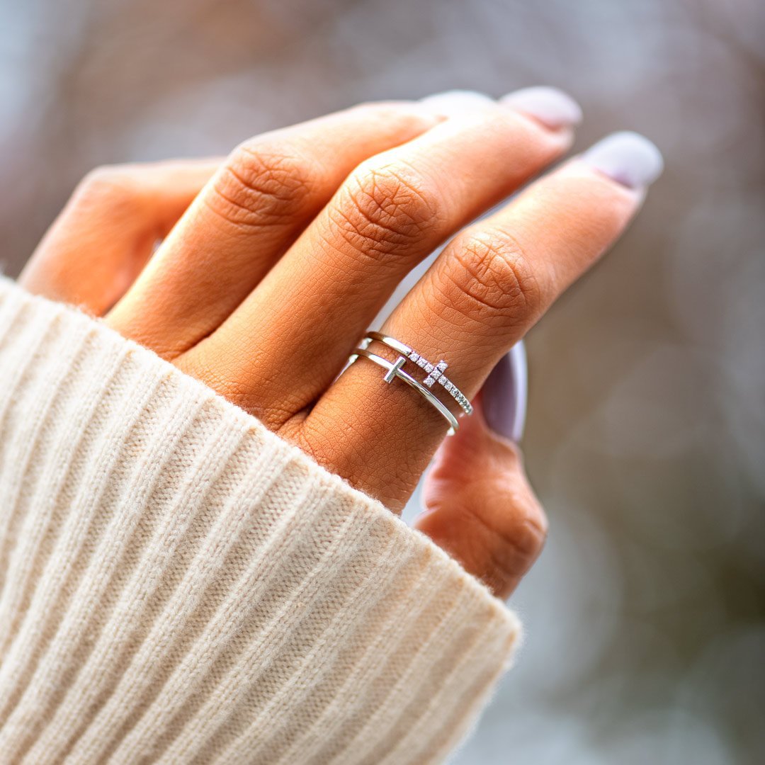 The Graced Layers Sterling Silver Cross Double Ring view 4