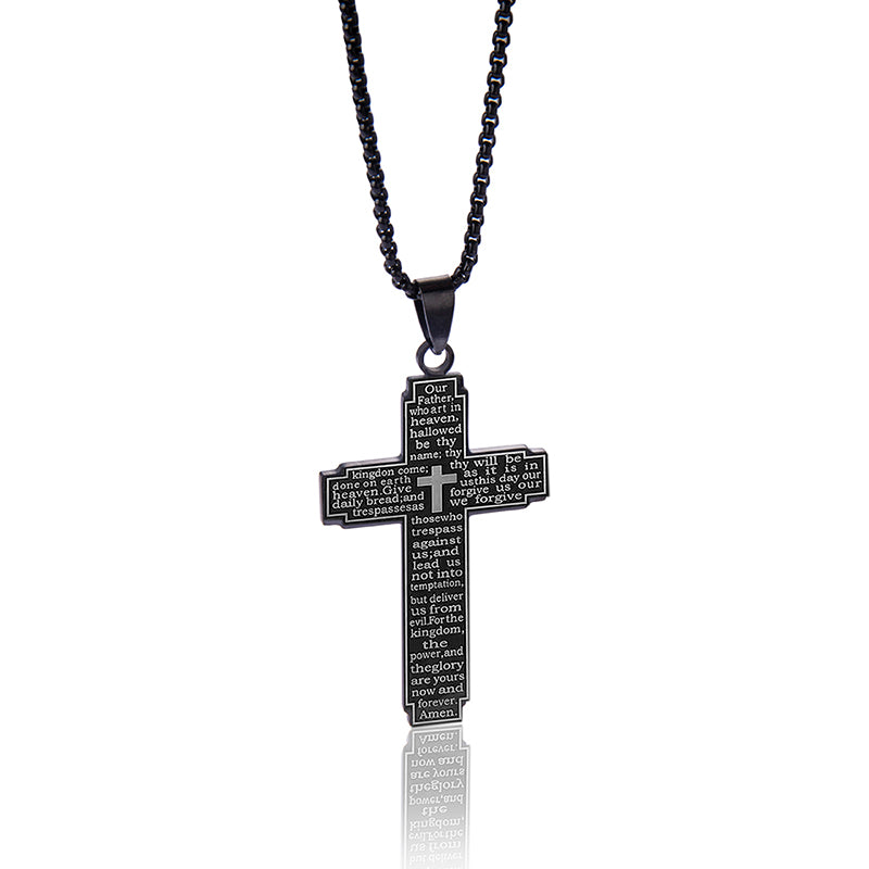 The Engraved Prayer Stainless Steel Lord's Prayer Cross Necklace view 9