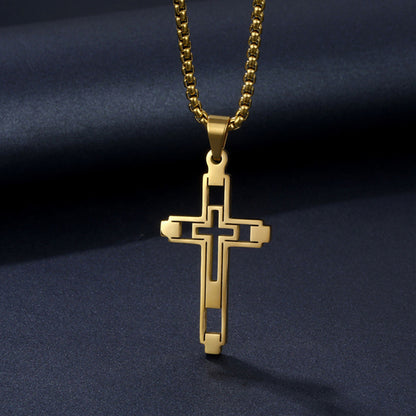 The Modern Devotion Stainless Steel Hollow Cross Necklace view 4