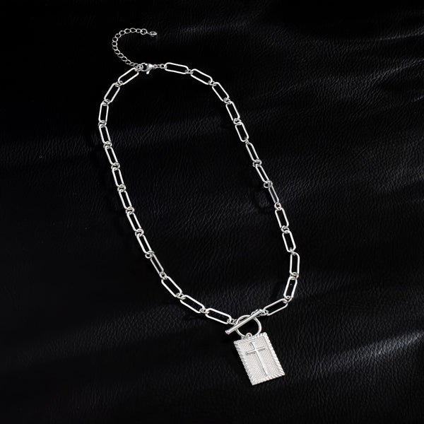 The Reverent Tag Stainless Steel Cross Tag Necklace view 3