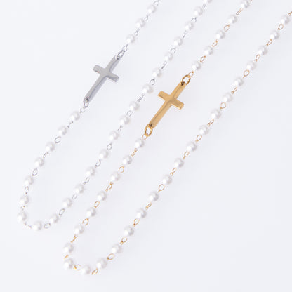 The Devout Pearl Faux Pearl Cross Necklace view 4