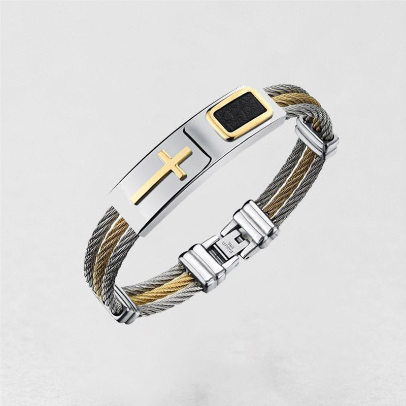The Gilded Strands Men's Gold Tone Cross Bracelet view 8