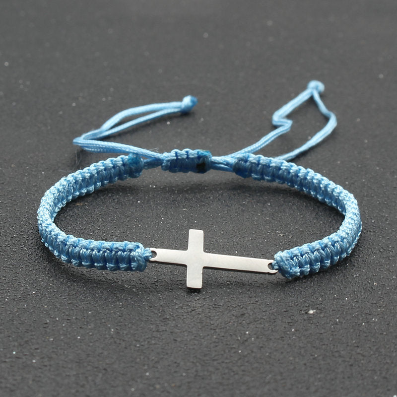 The Woven Devotion Stainless Steel Cross Cord Bracelet view 17