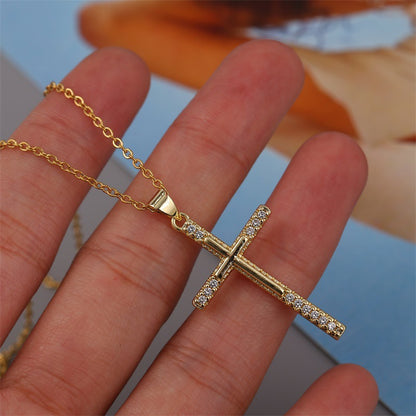 The Sovereign Light - Gold Cross Necklace with Crystals
