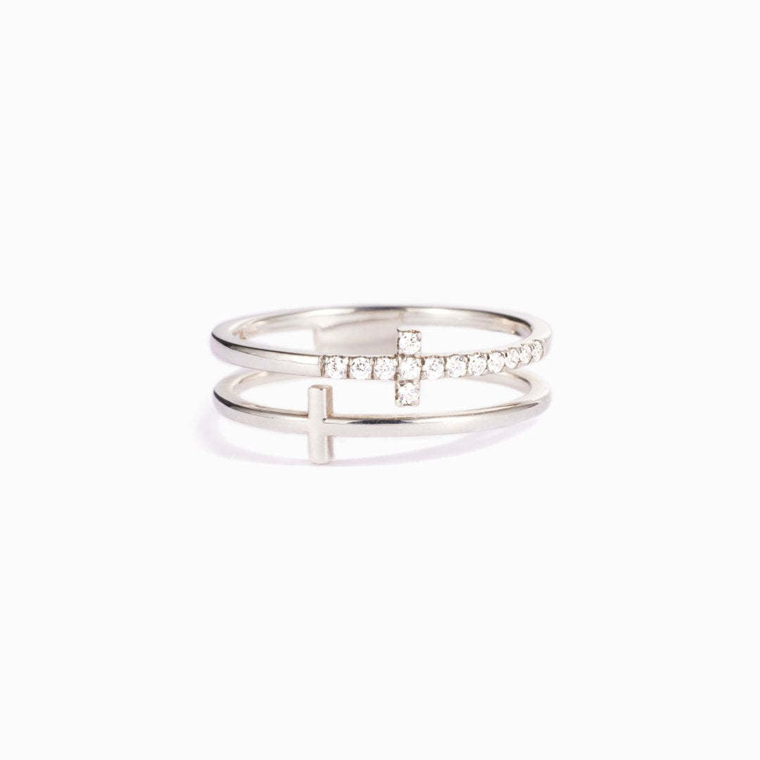 The Graced Layers Sterling Silver Cross Double Ring view 2