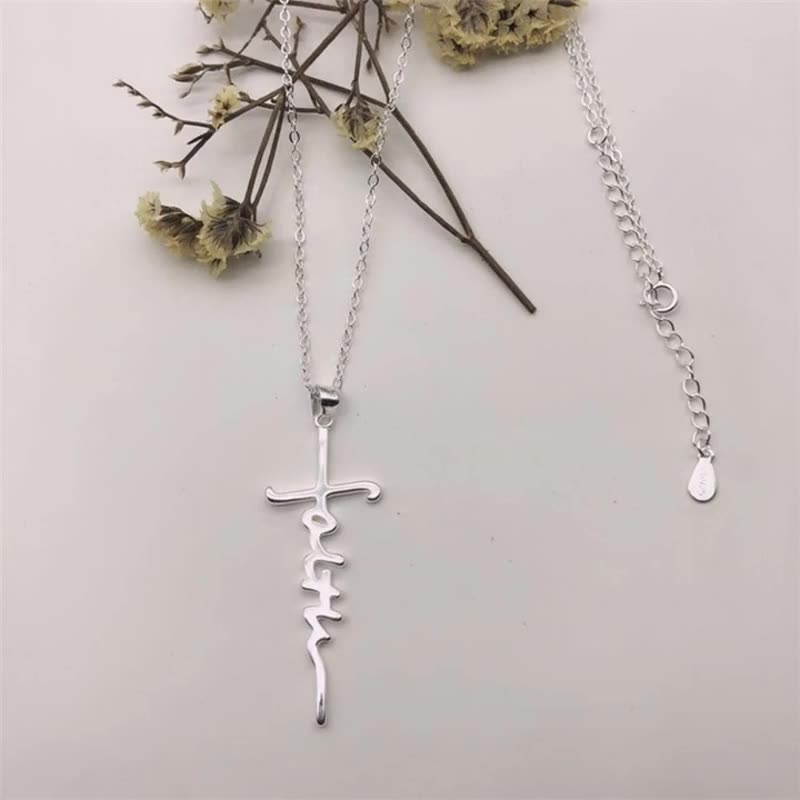 The Scripted Cross Stainless Steel Faith Cross Necklace view 4