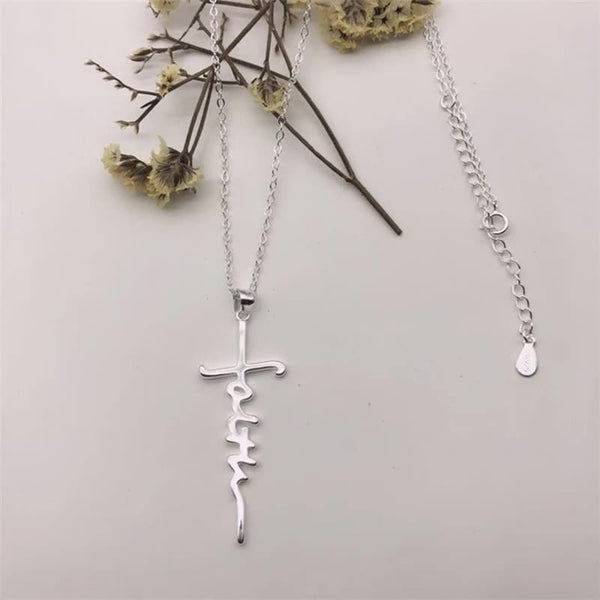 The Scripted Cross Stainless Steel Faith Cross Necklace view 4