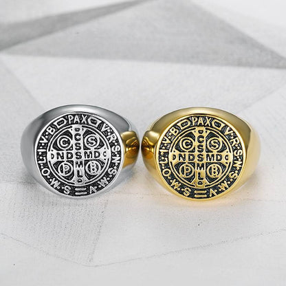 The Sacred Signet Men's Stainless Steel Saint Benedict Ring view 6