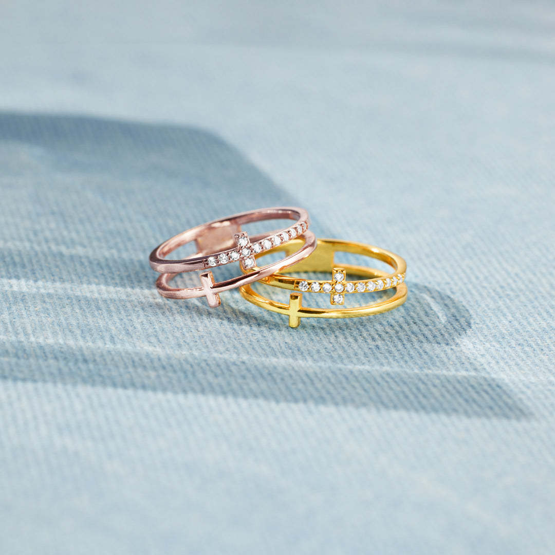 The Graced Layers Sterling Silver Cross Double Ring