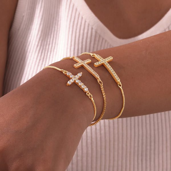 The Celestial Bond - Gold Cross Bracelet