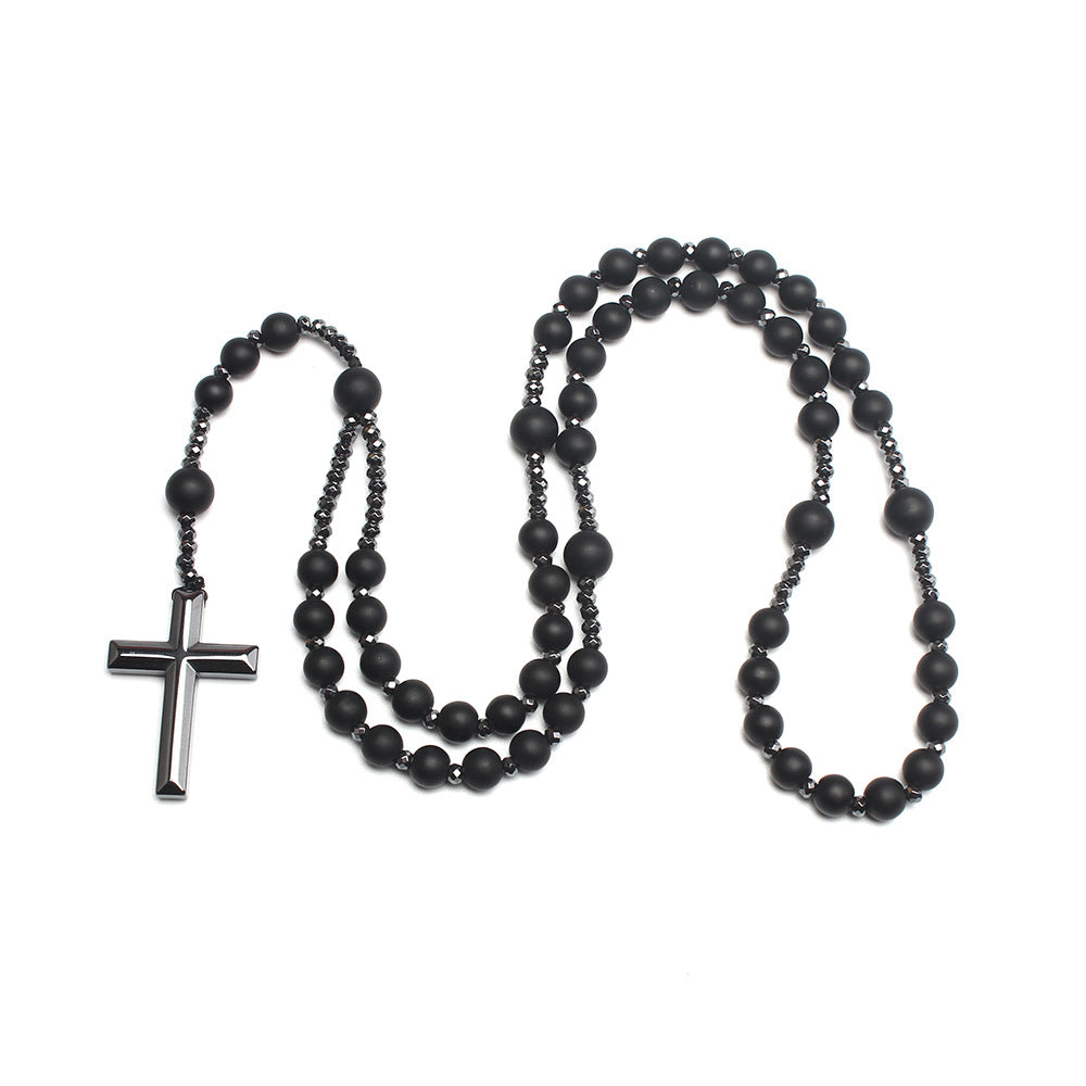 The Meditative Rosary Natural Bead Rosary Necklace with Cross view 2