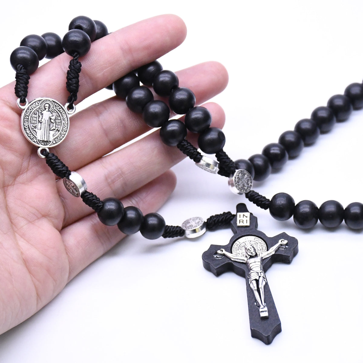 The Benedictine Path Black Wooden Rosary Necklace view 5