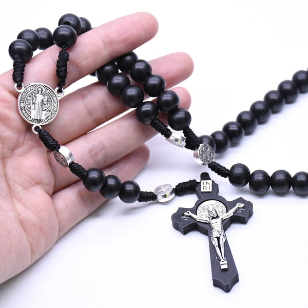 The Benedictine Path Black Wooden Rosary Necklace view 5