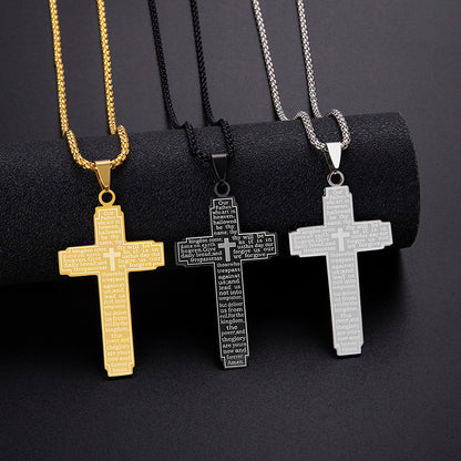 The Engraved Prayer Stainless Steel Lord's Prayer Cross Necklace view 7
