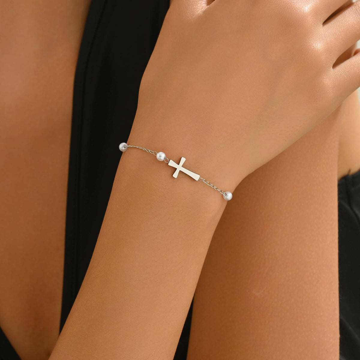 The Serene Strand imitation pearl cross bracelet view 7