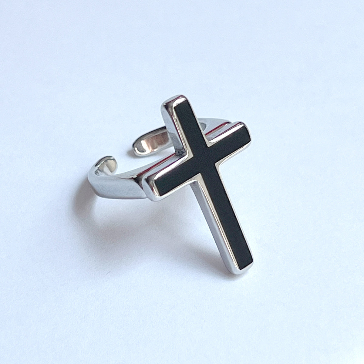 The Darkened Cross Men's Stainless Steel Cross Ring