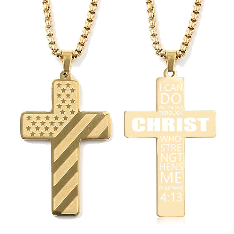 The Patriotic Scripture Cross Stainless Steel Cross Flag Necklace view 12