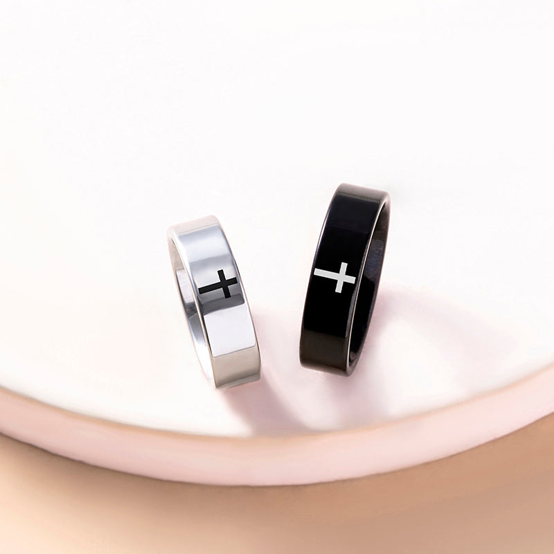 The Steadfast Bond Stainless Steel Cross Couple Rings