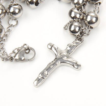 The Prayerful Journey Stainless Steel Rosary Necklace Cross view 6