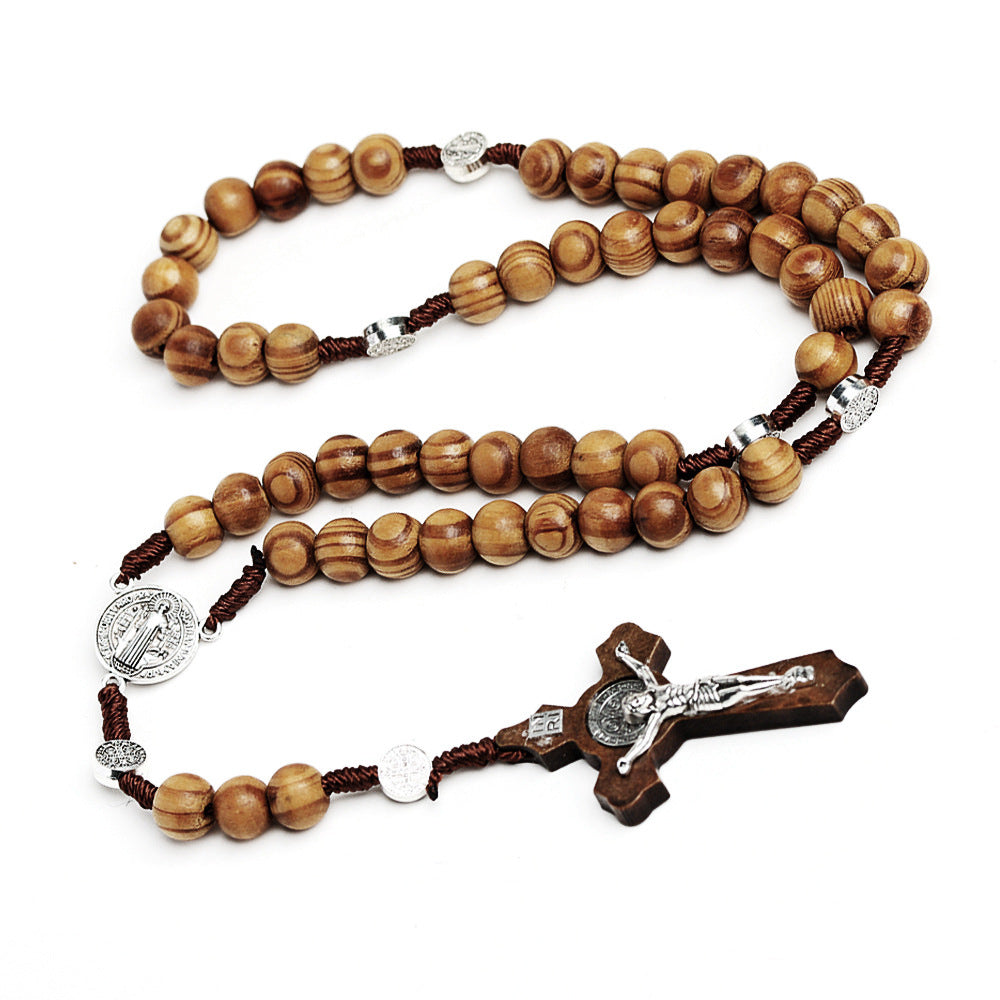 The Rosary of Faith wood rosary necklace Saint Benedict view 3