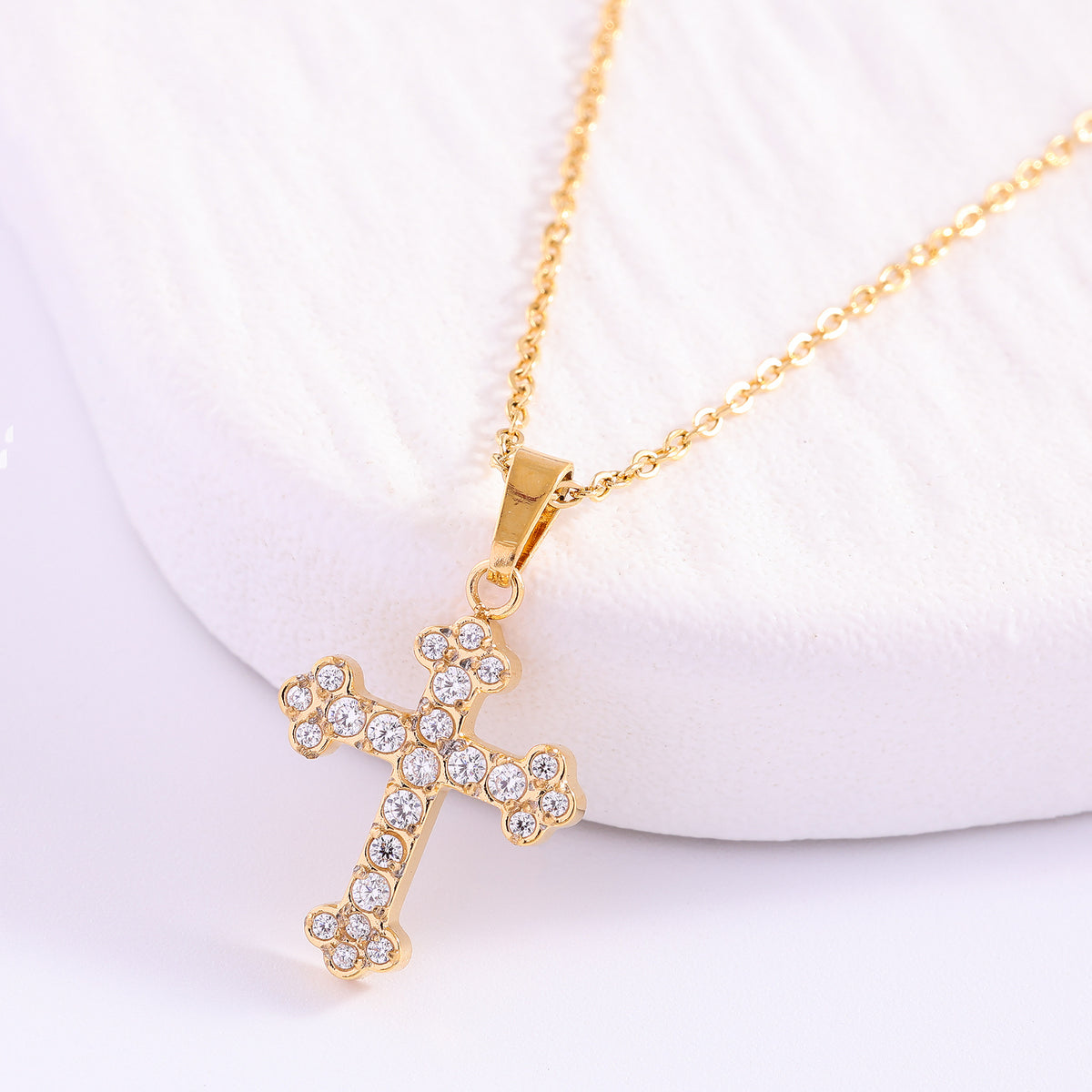 The Gilded Path Stainless Steel Zircon Cross Necklace view 12