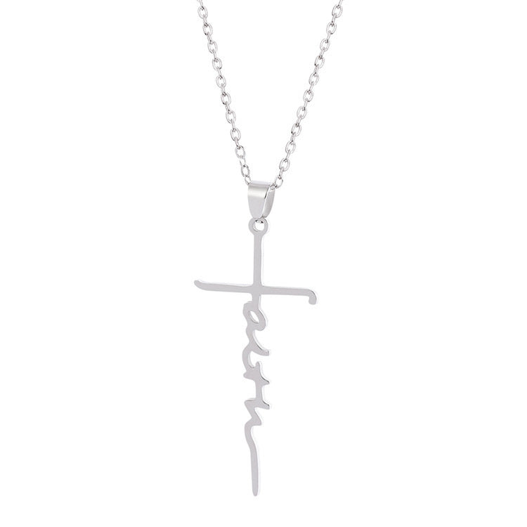 The Scripted Cross Stainless Steel Faith Cross Necklace view 6