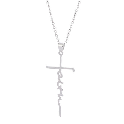 The Scripted Cross Stainless Steel Faith Cross Necklace view 6