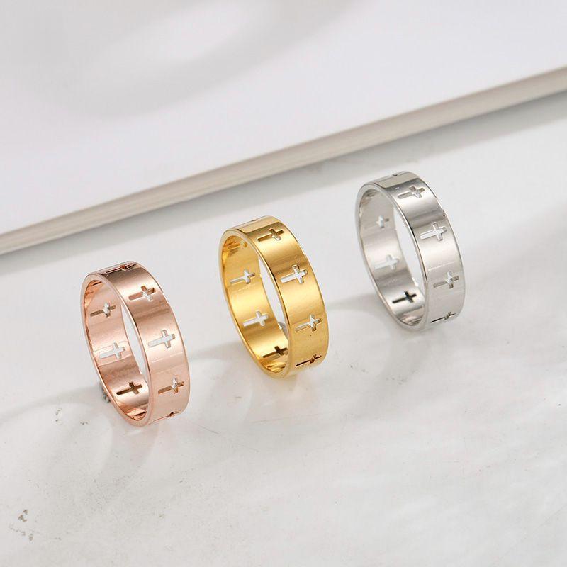 The Reverent Band Stainless Steel Hollow Cross Ring view 4