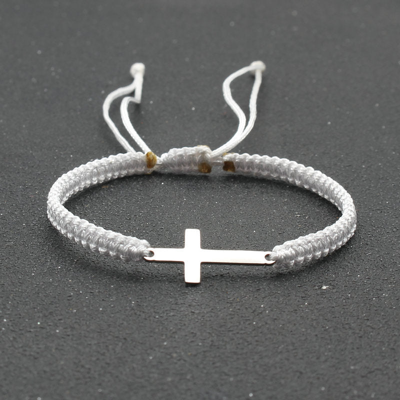 The Woven Devotion Stainless Steel Cross Cord Bracelet view 15