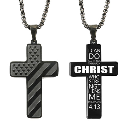 The Patriotic Scripture Cross Stainless Steel Cross Flag Necklace view 2