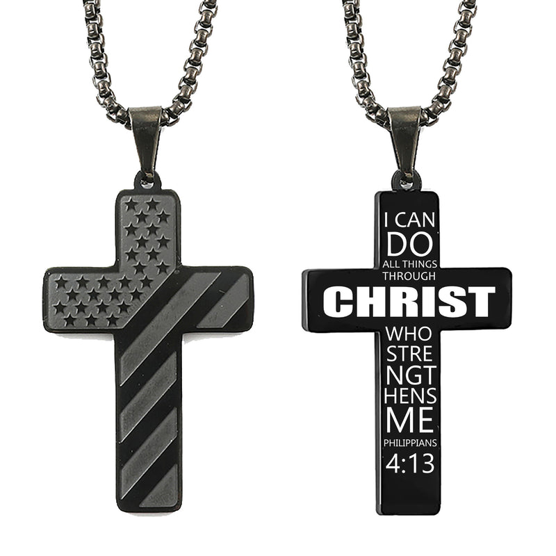 The Patriotic Scripture Cross Stainless Steel Cross Flag Necklace view 2