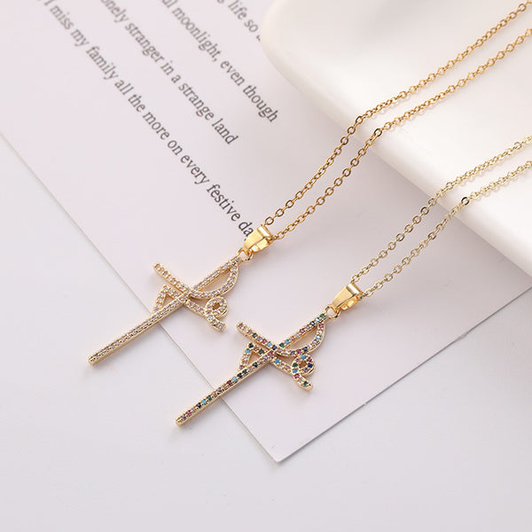 The Prism of Joy - Gold Cross Necklace with Multicolor Crystals