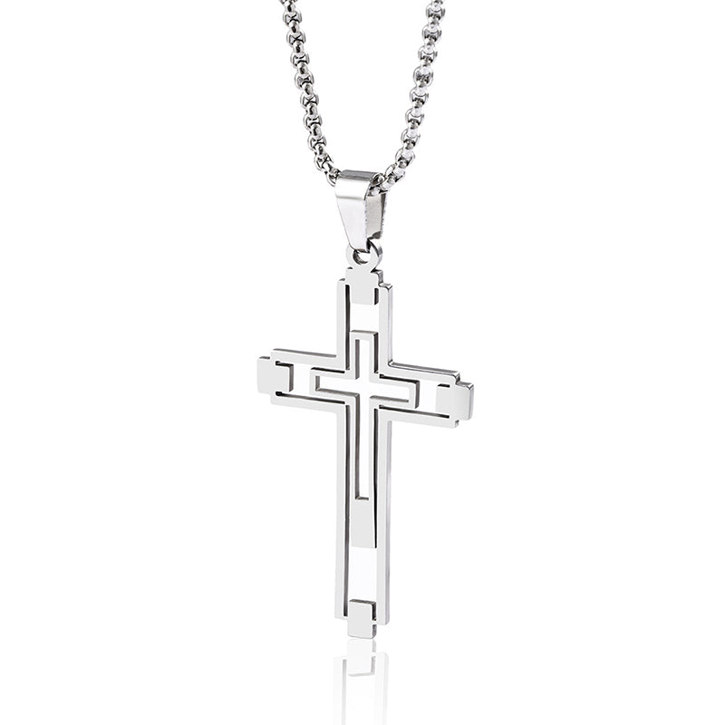The Modern Devotion Stainless Steel Hollow Cross Necklace view 7