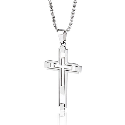 The Modern Devotion Stainless Steel Hollow Cross Necklace view 7