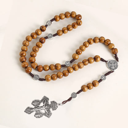 The Prayerful Rosary Wooden bead rosary necklace view 4