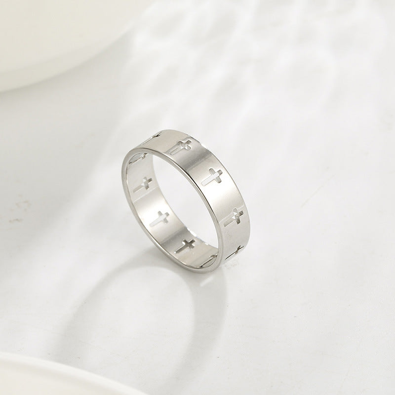 The Reverent Band Stainless Steel Hollow Cross Ring view 6