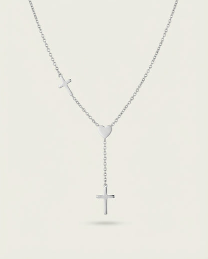 The Devoted Heart - Silver Y-Necklace with Cross in Silver - Premium Religious Jewelry by Bennett & Cross