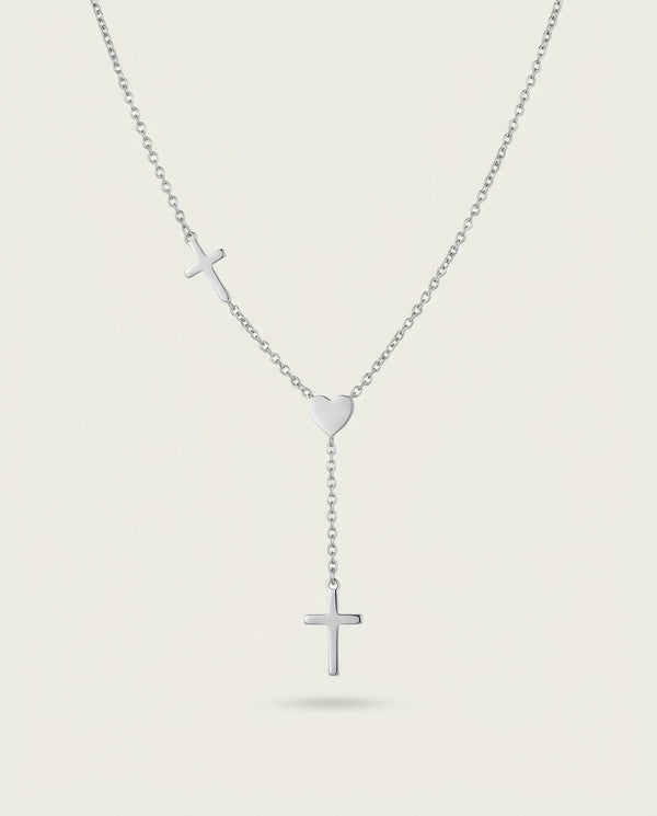 The Devoted Heart - Silver Y-Necklace with Cross in Silver - Premium Religious Jewelry by Bennett & Cross