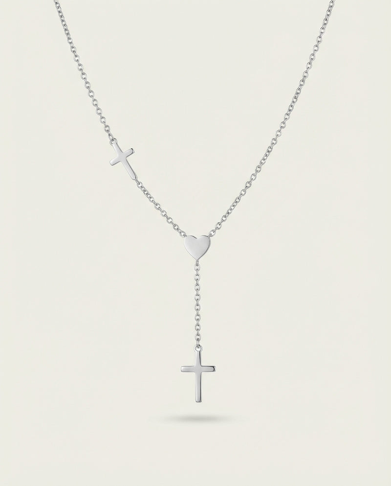 The Devoted Heart - Silver Y-Necklace with Cross in Silver - Premium Religious Jewelry by Bennett & Cross
