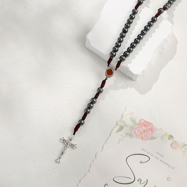 The Devout Rosary Hematite Rosary Cross Necklace view 2