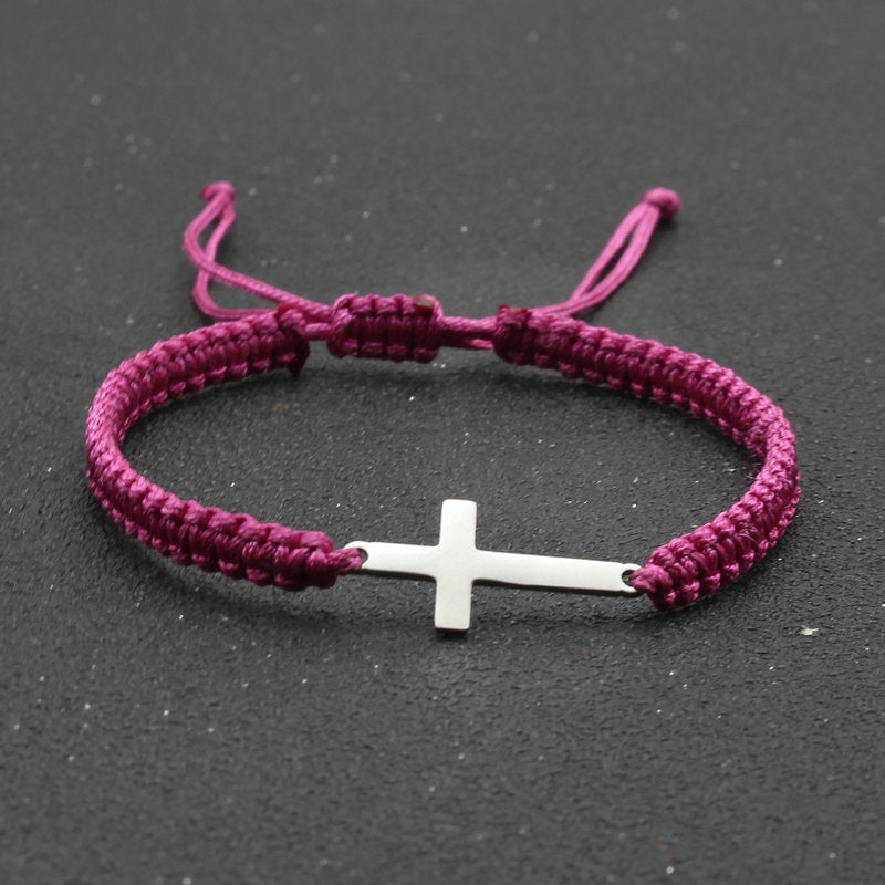 The Woven Devotion Stainless Steel Cross Cord Bracelet
