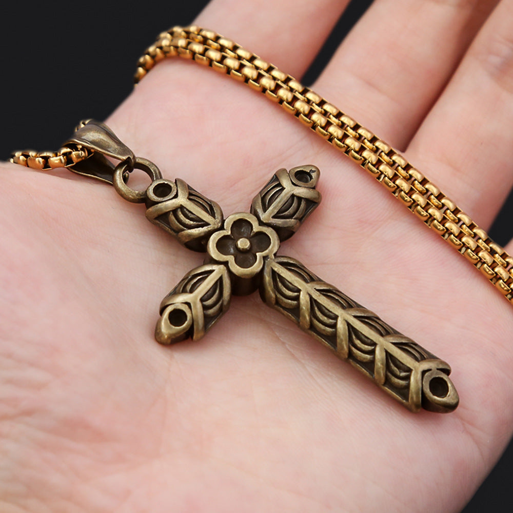 The Floral Cross Stainless Steel Floral Cross Necklace view 6