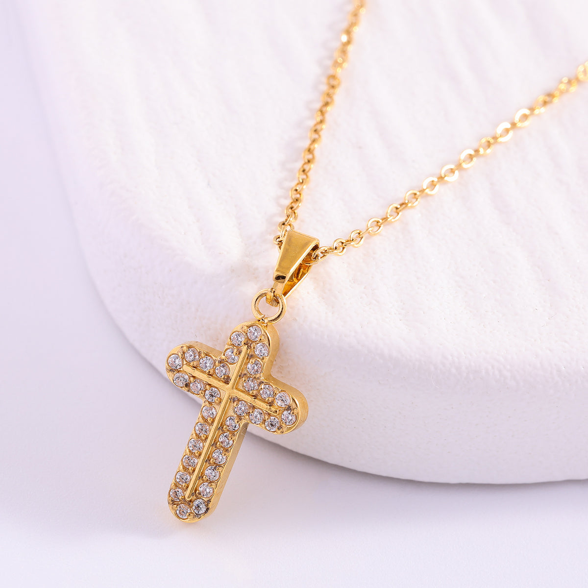 The Gilded Path Stainless Steel Zircon Cross Necklace view 5