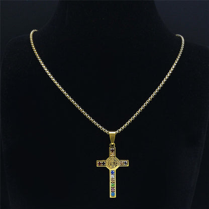 The Benedictine Radiance Stainless Steel St Benedict Cross Necklace view 3