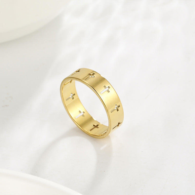 The Reverent Band Stainless Steel Hollow Cross Ring view 3