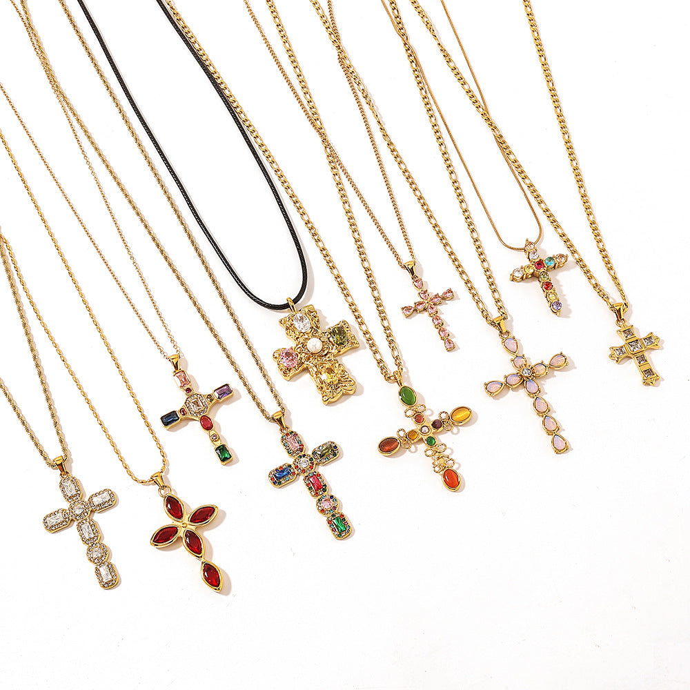 The Adorned Cross Stainless Steel Cross Crystal Necklace view 3