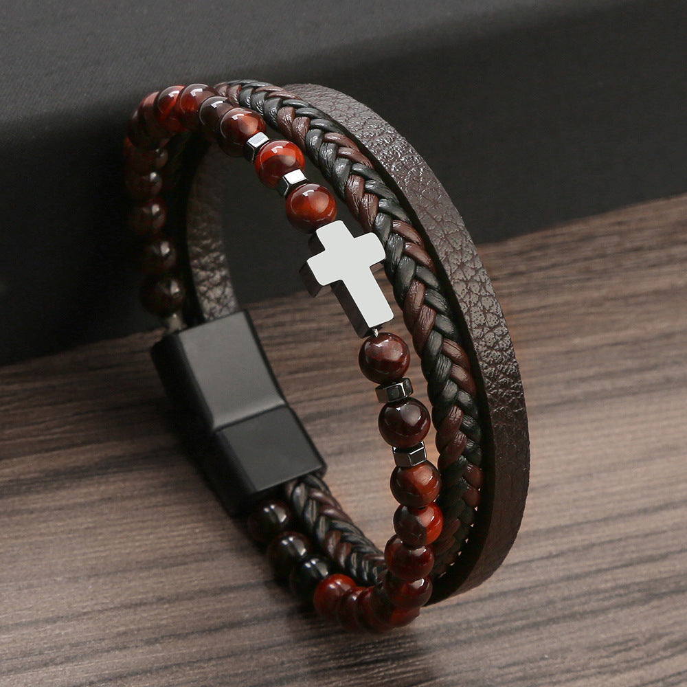 The Faithful Strands Men's natural stone cross bracelet view 5